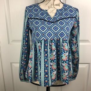 Boho Peasant Blouse Multicolor Batik